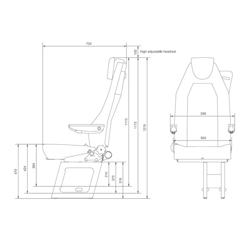 Drivers Seat Jany 805 Reclining Back Grey Vinyl LH Belt